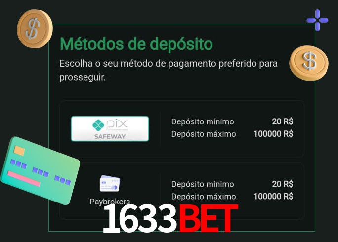 O cassino 1633bet oferece uma grande variedade de métodos de pagamento